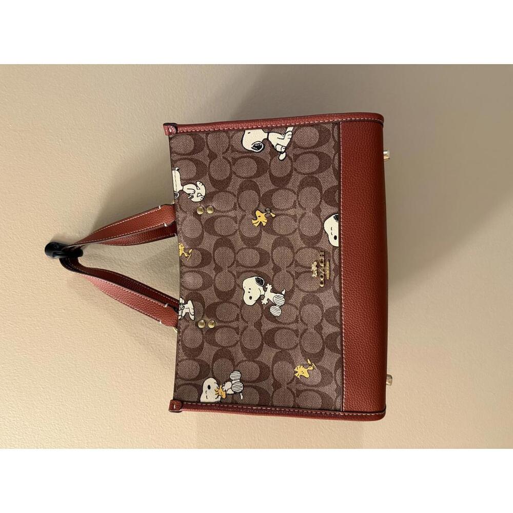 Coach Brown & Red Snoopy Signature Canvas Tote